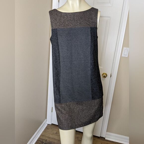 𝅺bailey 44 wool block sleeveless dress gray and brown - Picture 1 of 11